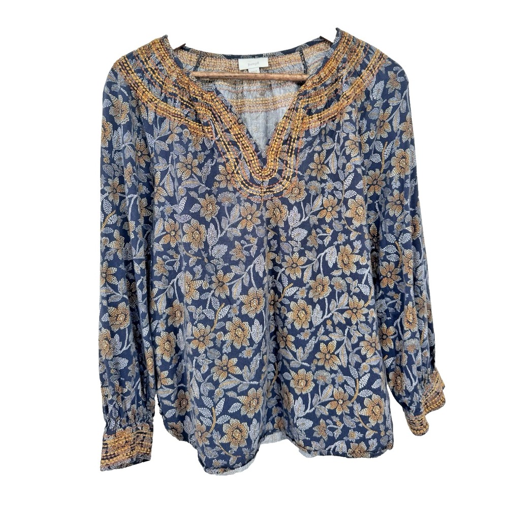 J.Jill Pure Jill Embroidered Popover Boho Peasant Blouse Fall Florals Cottage M
